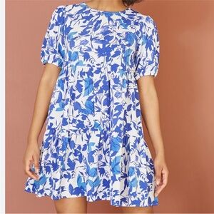 Blue and White Floral Mini Dress